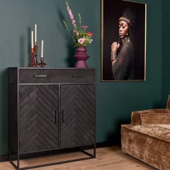 Wandkast Scandi visgraat zwart mangohout 100cm