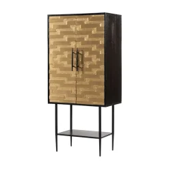 Wandkast Seth Zwart mangohout Messing 70cm
