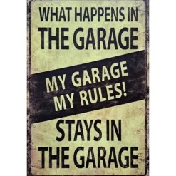 What happens in the Garage - metalen bord