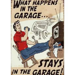 What happens in the Garage - metalen bord