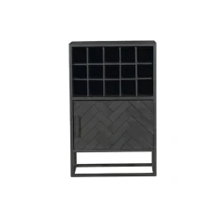 Wijnkast Scandi visgraat mangohout zwart 55cm