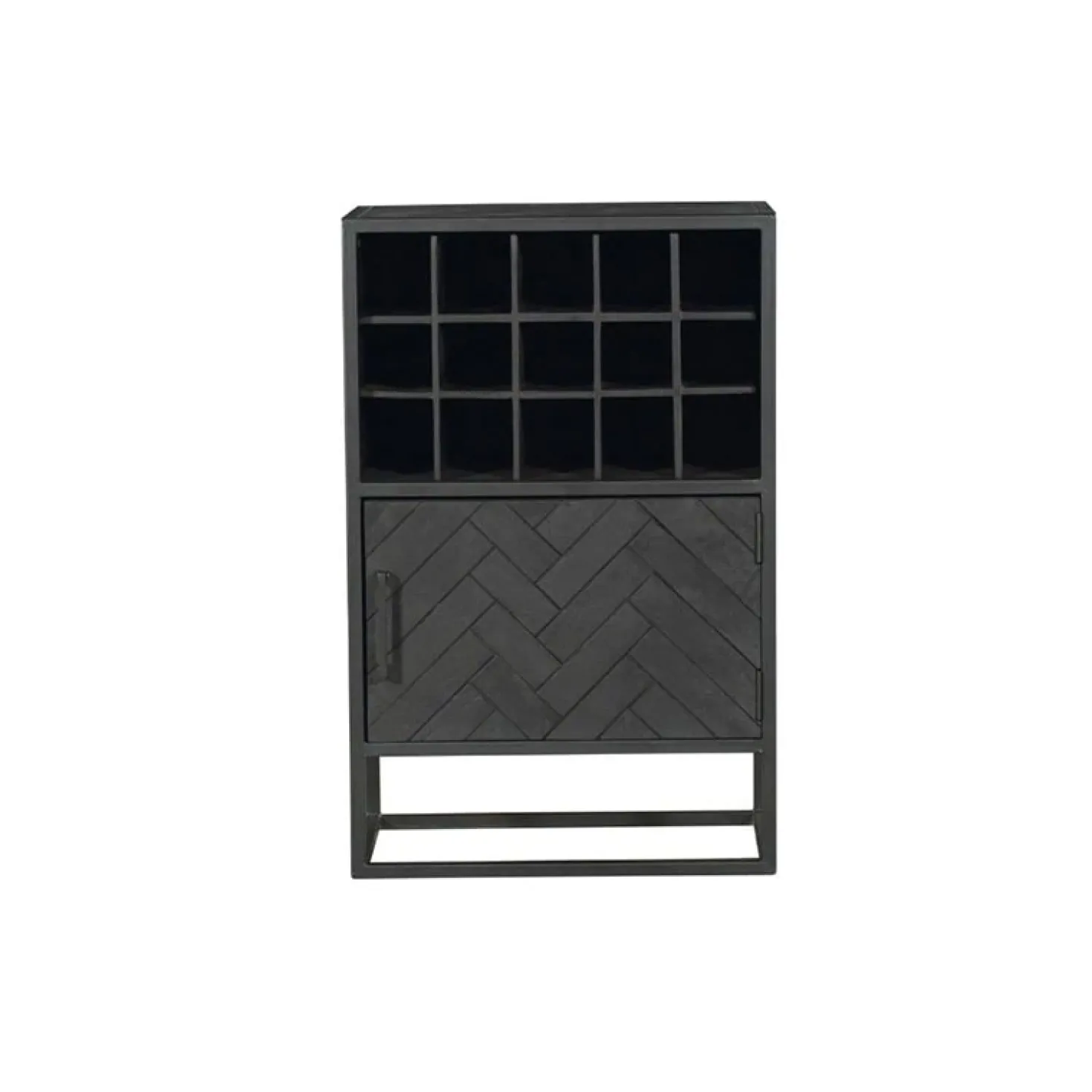 Wijnkast Scandi visgraat mangohout zwart 55cm