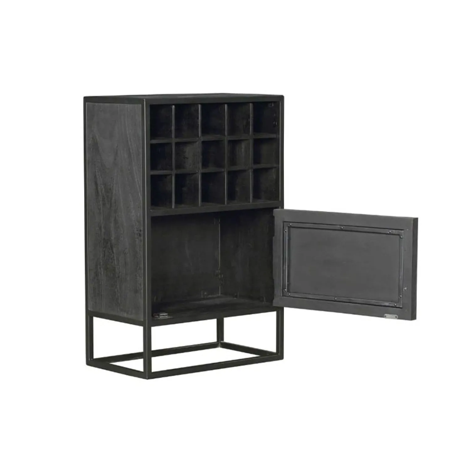 Wijnkast Scandi visgraat mangohout zwart 55cm