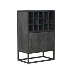 Wijnkast Scandi visgraat mangohout zwart 55cm