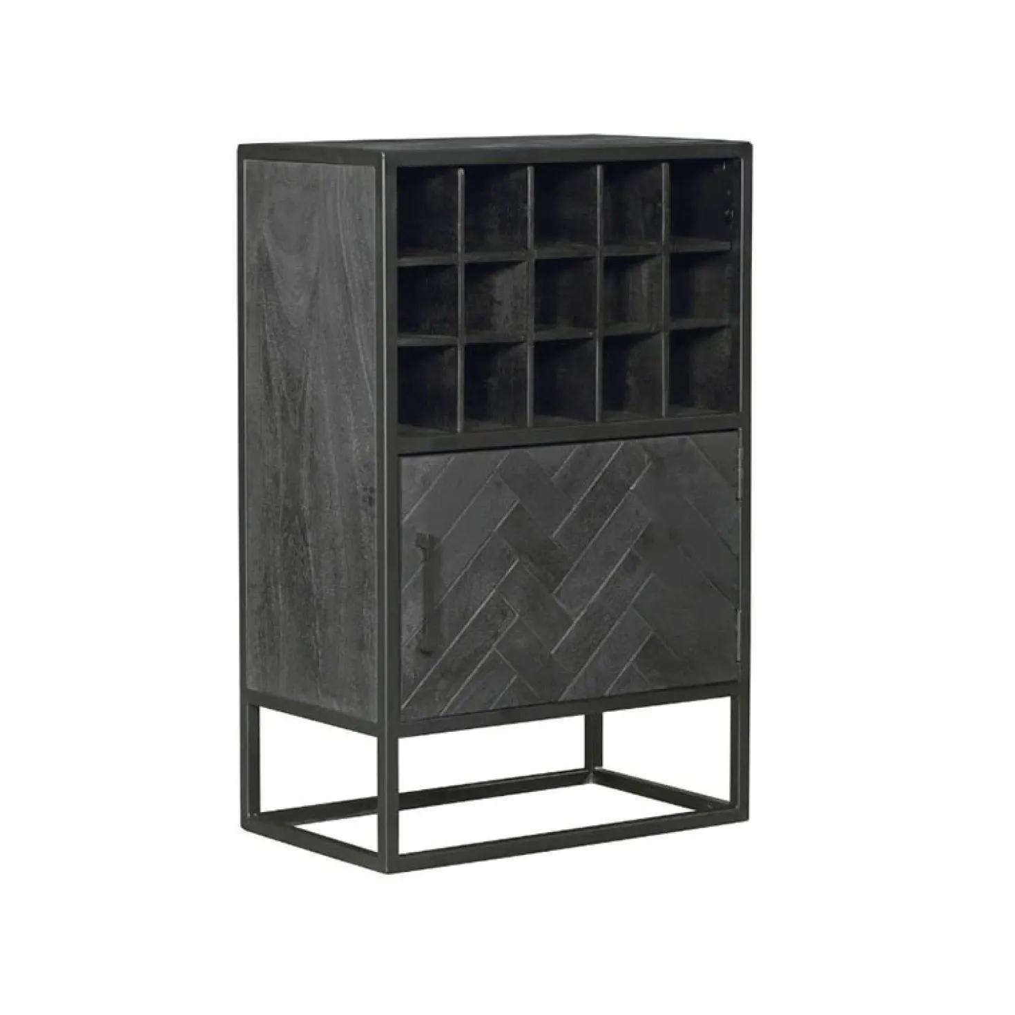 Wijnkast Scandi visgraat mangohout zwart 55cm