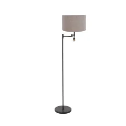Wilco 2-lichts Vloerlamp Zwart met Grijs Linnen kap