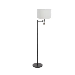 Wilco 2-lichts Vloerlamp Zwart met Wit Linnen kap