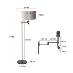 Wilco 2-lichts Vloerlamp Zwart met Zilver Velvet kap