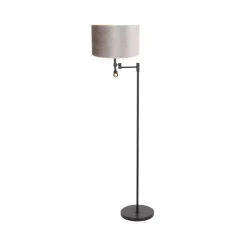 Wilco 2-lichts Vloerlamp Zwart met Zilver Velvet kap