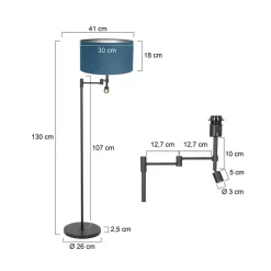 Wilco 2-lichts Vloerlamp Zwart met Blauw Velvet kap
