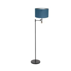 Wilco 2-lichts Vloerlamp Zwart met Blauw Velvet kap