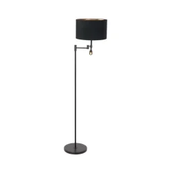 Wilco 2-lichts Vloerlamp Zwart met Zwart Linnen kap