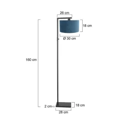 Wilco 1-lichts Vloerlamp Zwart met Blauw Velvet kap