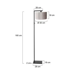 Wilco 1-lichts Vloerlamp Zwart met Zilver Velvet kap