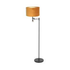 Wilco 2-lichts Vloerlamp Zwart met Goud Velvet kap
