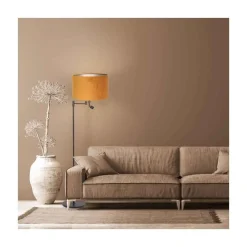 Wilco 2-lichts Vloerlamp Zwart met Goud Velvet kap