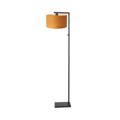 Wilco 1-lichts Vloerlamp Zwart met Goud Velvet kap