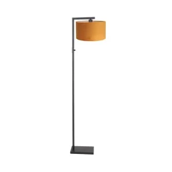 Wilco 1-lichts Vloerlamp Zwart met Goud Velvet kap