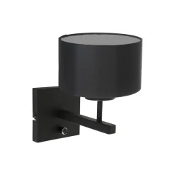 Wilco 1-lichts Wandlamp Zwart met Zwart Linnen kap