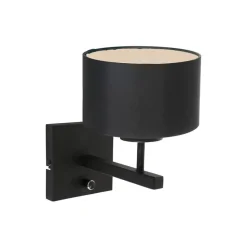 Wilco 1-lichts Wandlamp Zwart met Zwart Linnen kap