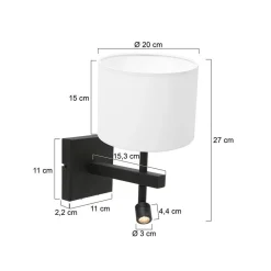 Wilco 2-lichts Wandlamp Zwart met Wit Chintz kap