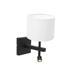 Wilco 2-lichts Wandlamp Zwart met Wit Chintz kap