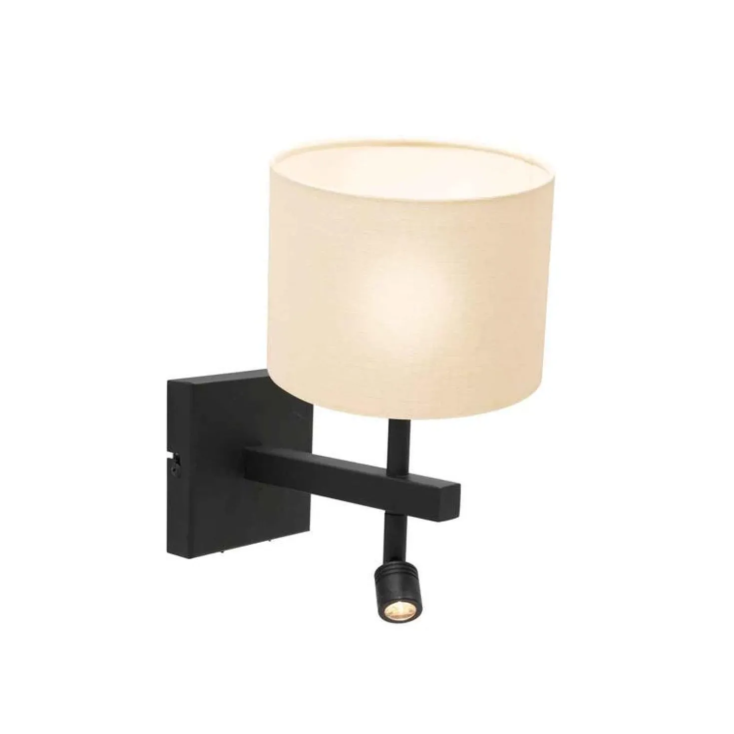 Wilco 2-lichts Wandlamp Zwart met Wit Linnen kap