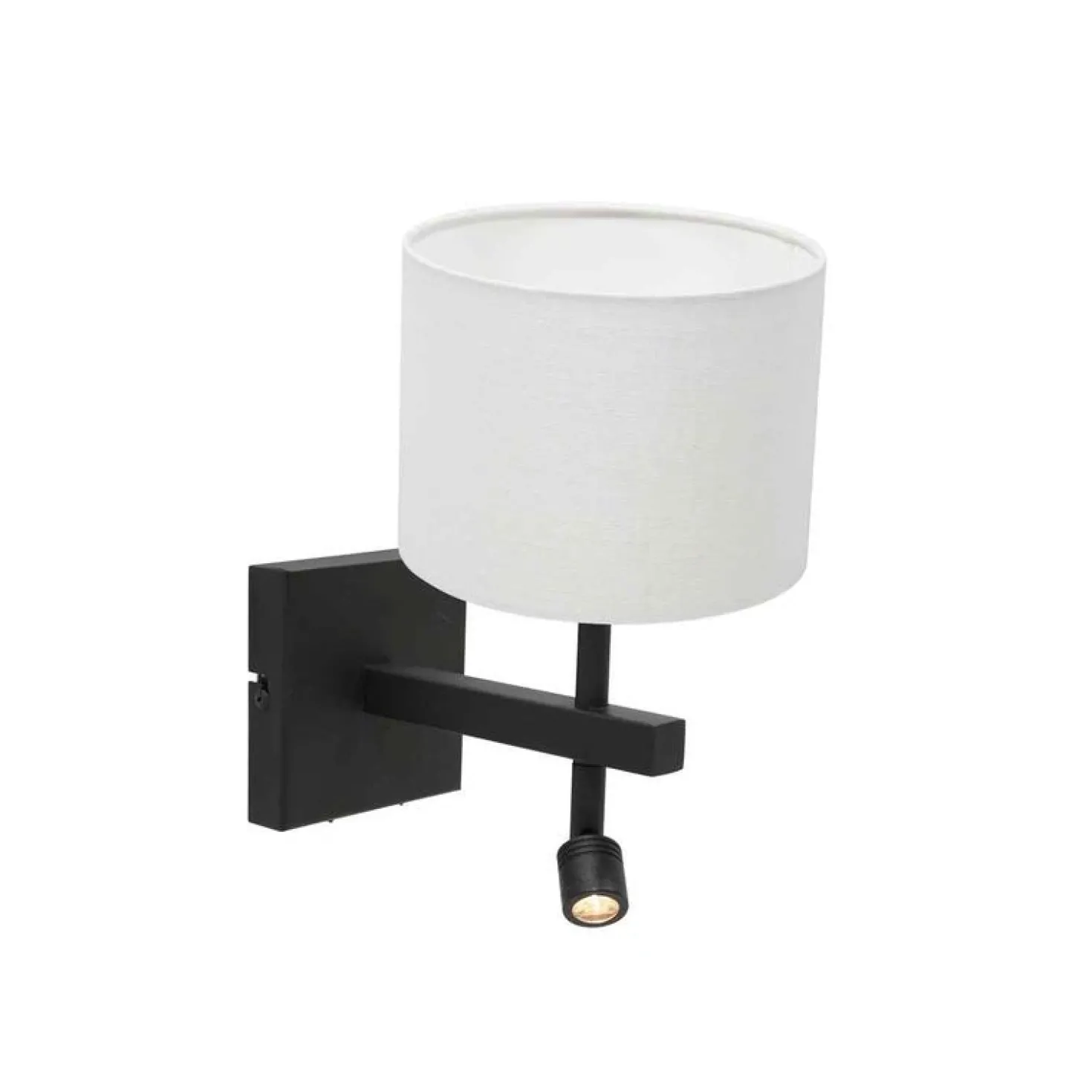 Wilco 2-lichts Wandlamp Zwart met Wit Linnen kap