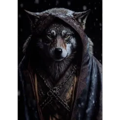 Wolf met kap - metalen bord