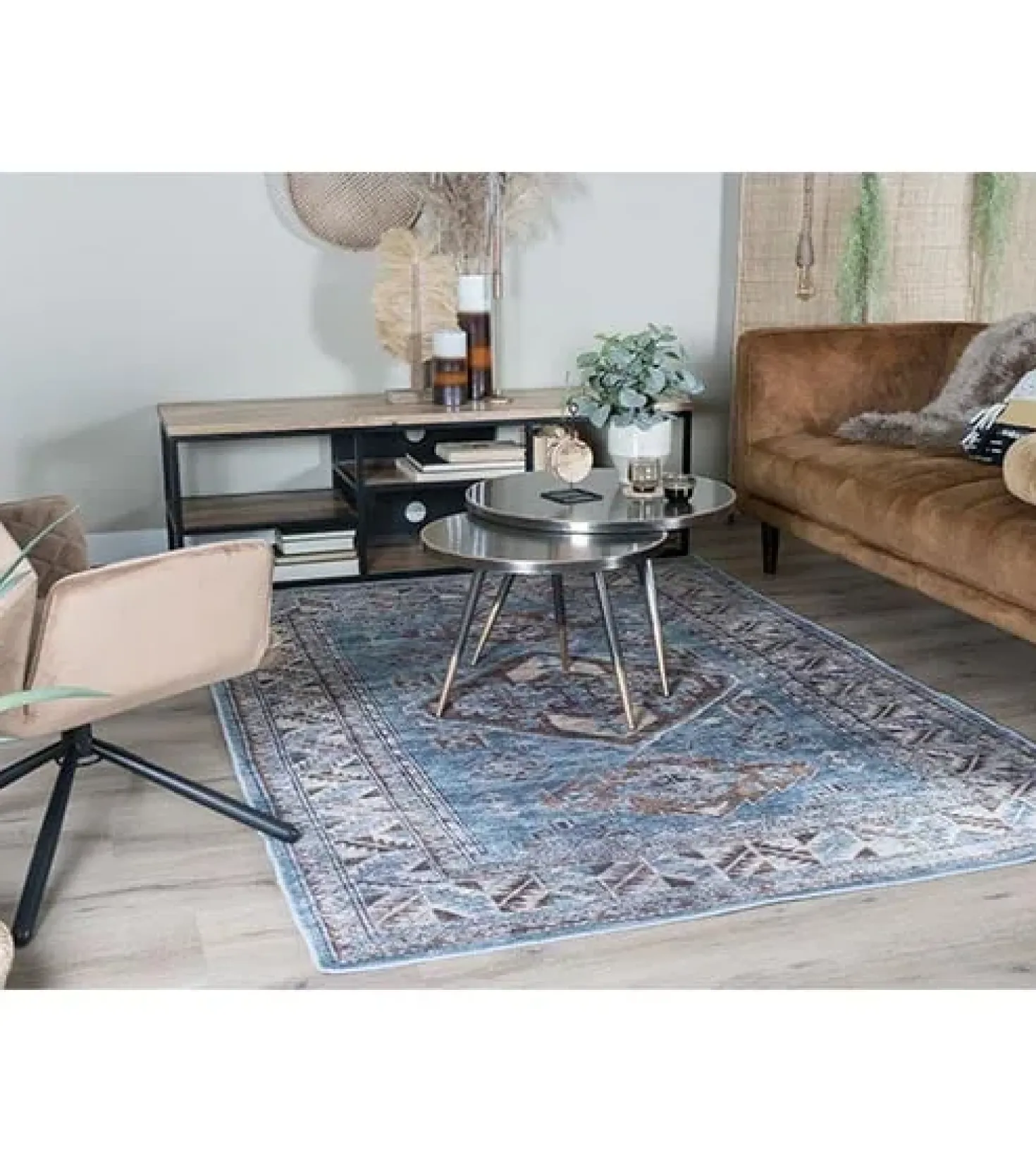 Zareen vloerkleed vintage rechthoek blauw 3