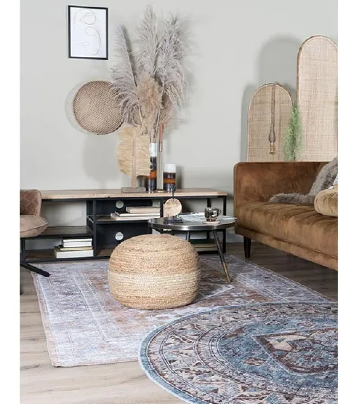 Zareen vloerkleed vintage rond blauw 3