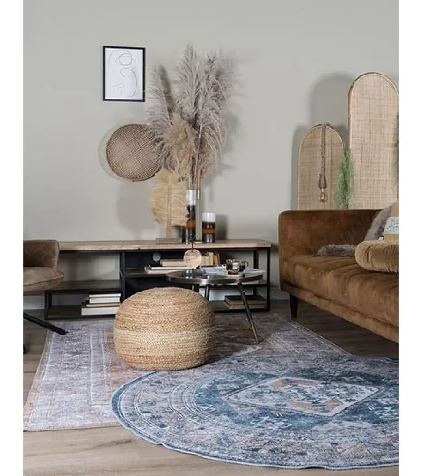 Zareen vloerkleed vintage rond blauw 2