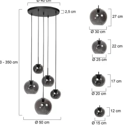 Zavi 5-lichts Getrapte Hanglamp Smoke Bol