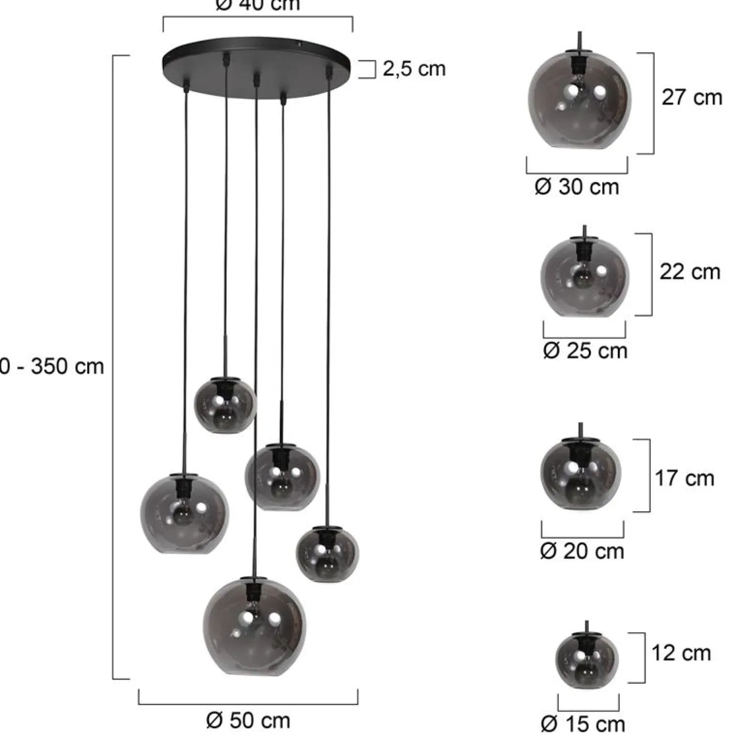 Zavi 5-lichts Getrapte Hanglamp Smoke Bol