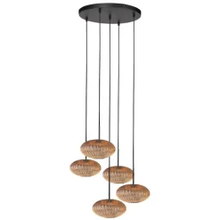 Zavi 5-lichts Getrapte Hanglamp Geribbeld Amberglas