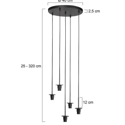 Zavi 5-lichts Getrapte Hanglamp Geribbeld Amberglas