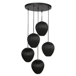 Zavi 5-lichts Getrapte Hanglamp Zwart Stof