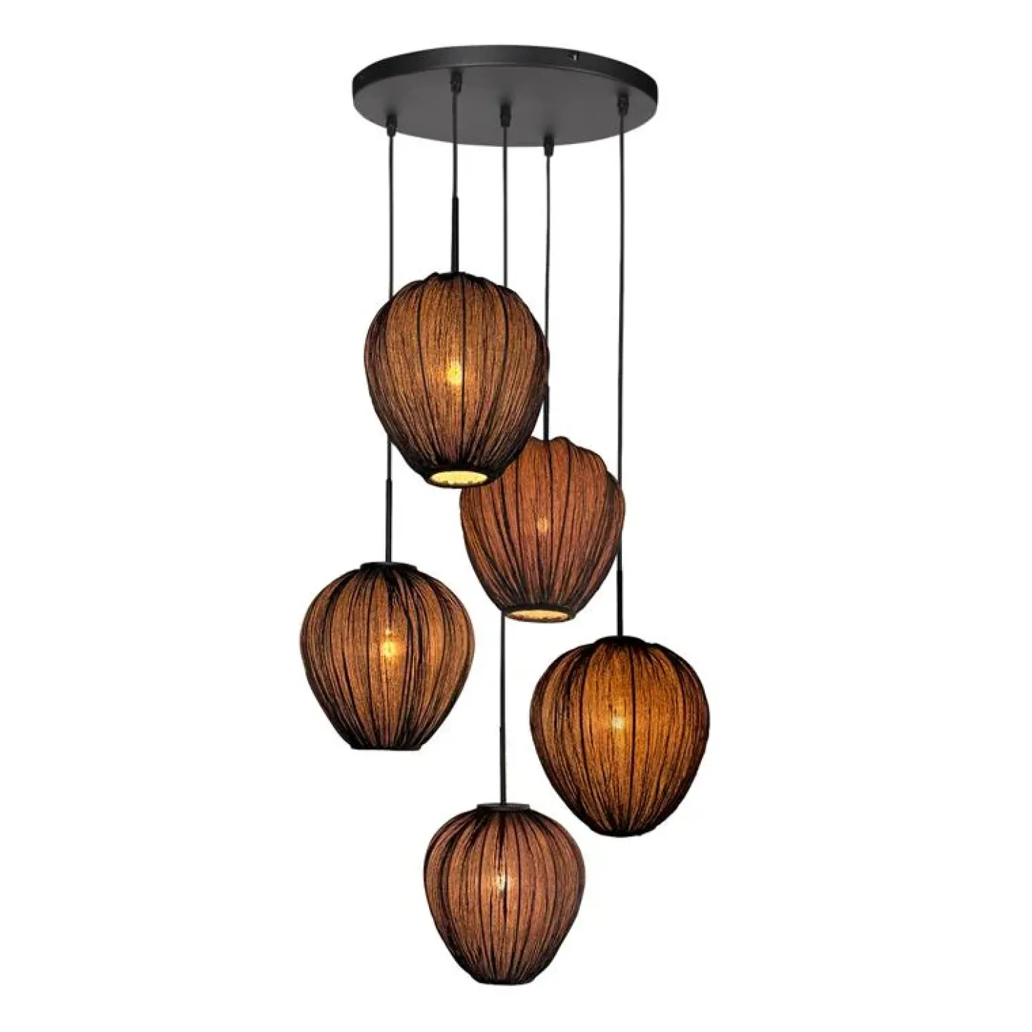 Zavi 5-lichts Getrapte Hanglamp Zwart Stof