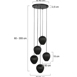 Zavi 5-lichts Getrapte Hanglamp Zwart Stof