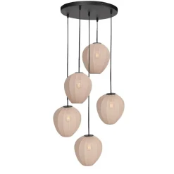 Zavi 5-lichts Getrapte Hanglamp Crème Stof
