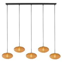 Zavi 5-lichts Hanglamp Geribbeld Amberglas