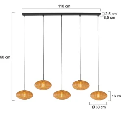Zavi 5-lichts Hanglamp Geribbeld Amberglas