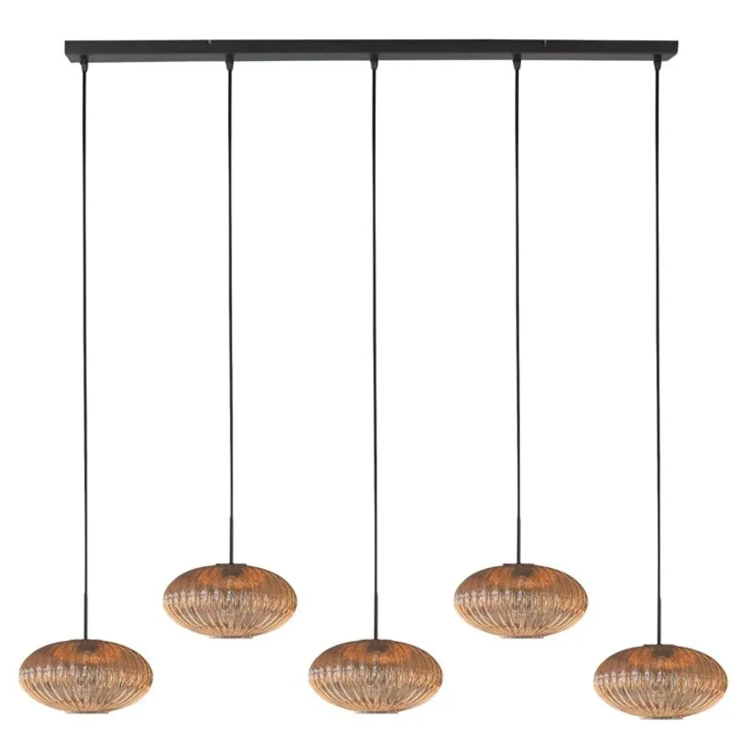 Zavi 5-lichts Hanglamp Geribbeld Amberglas