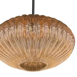 Zavi 1-lichts Hanglamp Geribbeld Amberglas