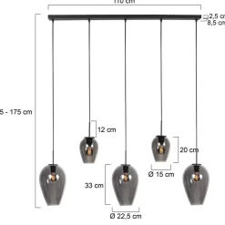 Zavi 5-lichts Hanglamp Smoke Langwerpig