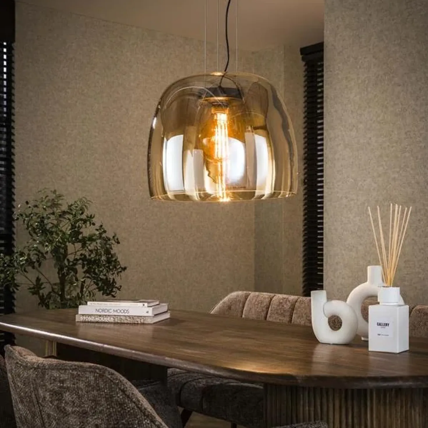 Zeldana 1-lichts Hanglamp XL Amberglas