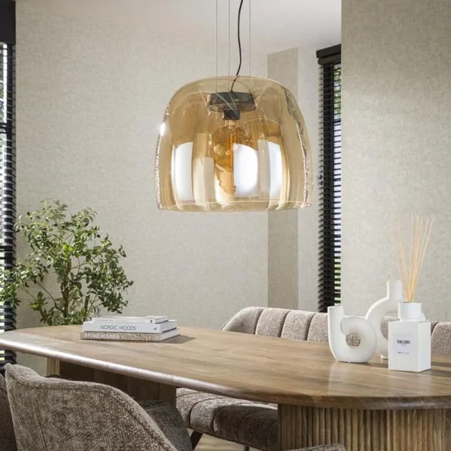 Zeldana 1-lichts Hanglamp XL Amberglas