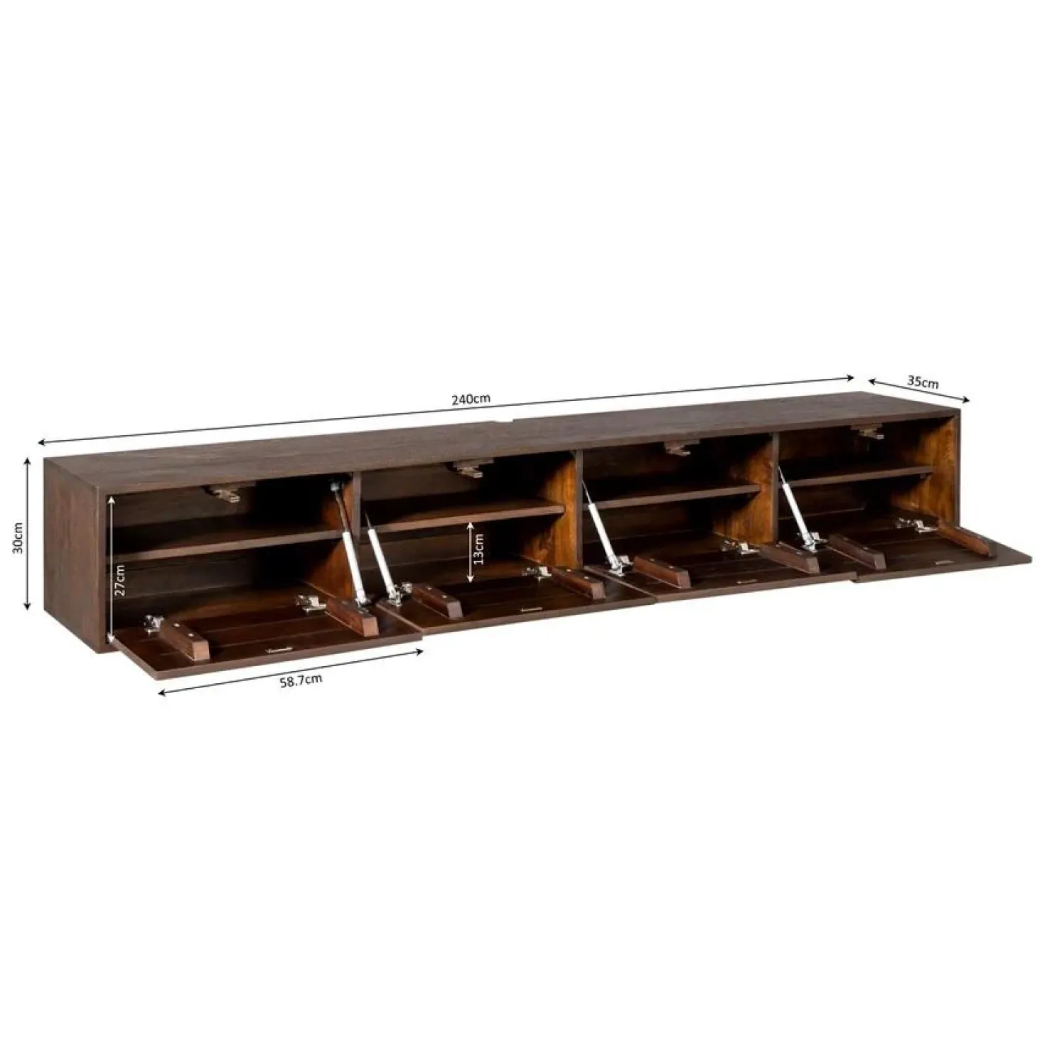 Zwevend Tv meubel Melanie Walnoot 240cm