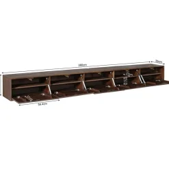 Zwevend Tv meubel Melanie Walnoot 280cm