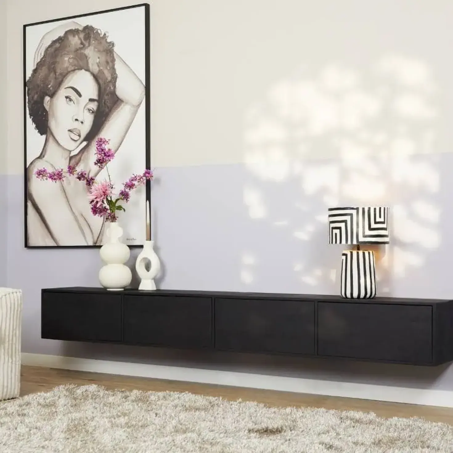 Zwevend Tv meubel Melanie Zwart 240cm